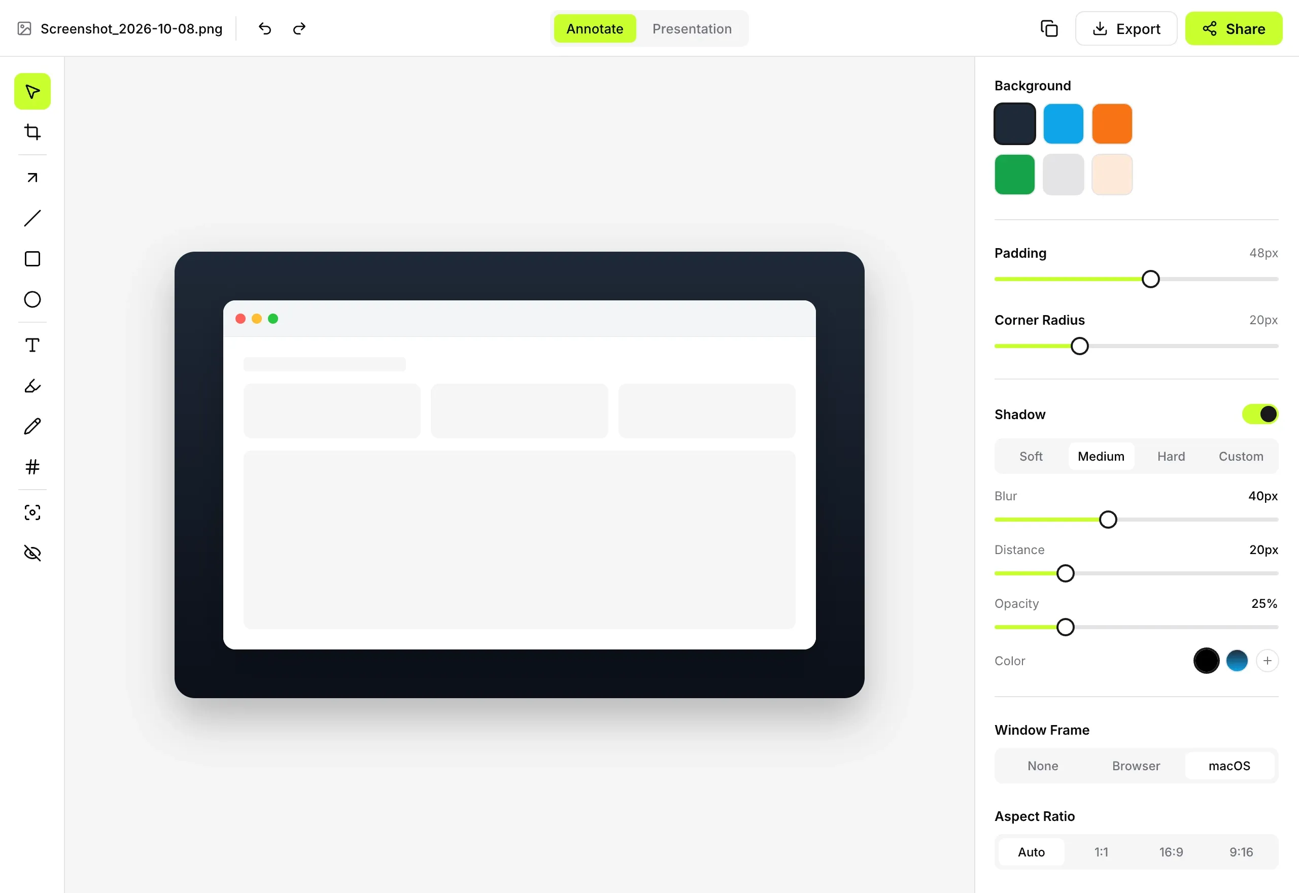 LumenGrab editor with annotation tools